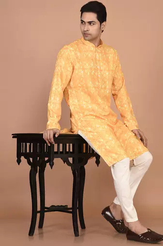 Men's designer geometric printed cotton kurta