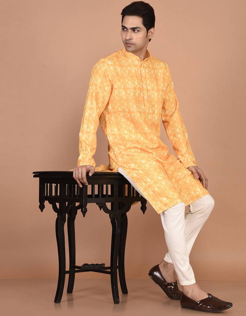 Men's designer geometric printed cotton kurta