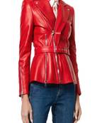 women's red lambskin leather biker jacket classic moto zip style luxury