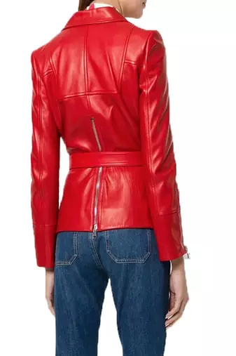 women's red lambskin leather biker jacket classic moto zip style luxury