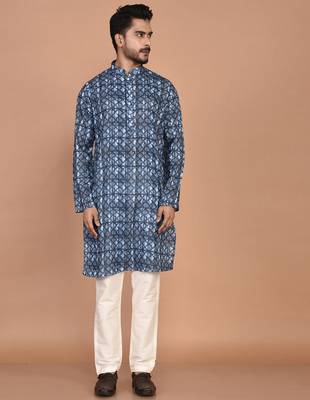 Men's designer geometric printed cotton kurta 1