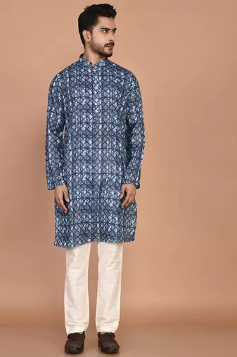 Men's designer geometric printed cotton kurta