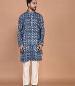 Men's designer geometric printed cotton kurta
