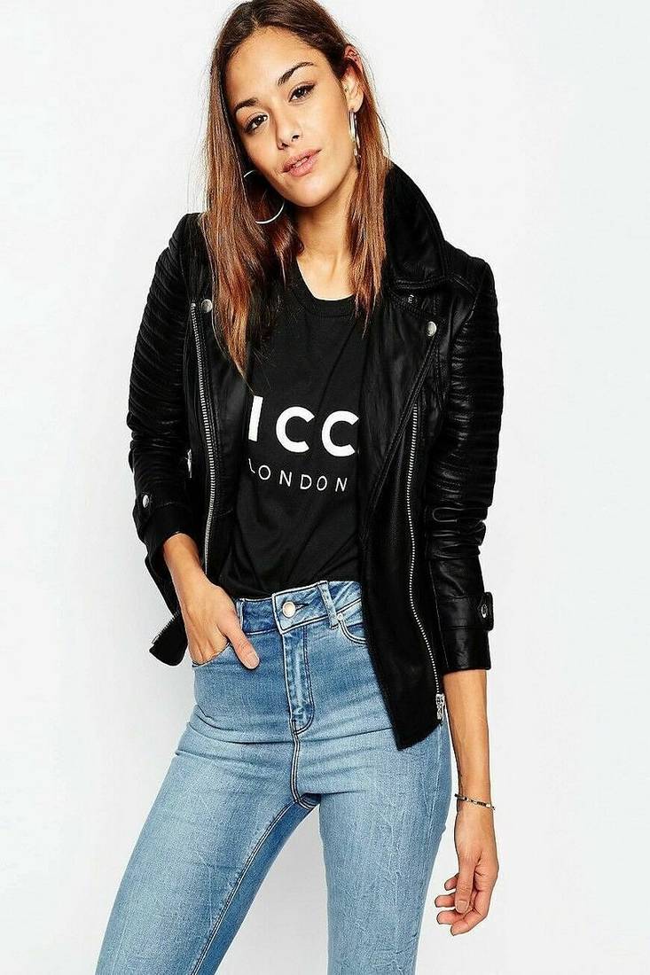 Women’s red lambskin leather jacket-cross zipper motor biker detail stylish look