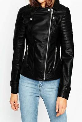 women's red lambskin leather biker jacket classic moto zip style deluxe 3