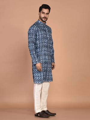 Men's designer geometric printed cotton kurta 2