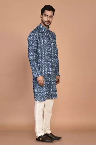 Men's designer geometric printed cotton kurta