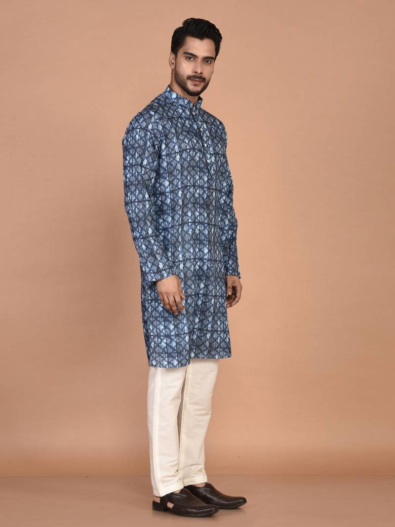 Men's designer geometric printed cotton kurta