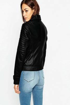 women's red lambskin leather biker jacket classic moto zip style deluxe 4