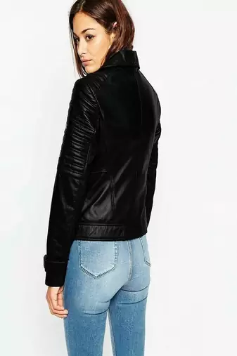 women's red lambskin leather biker jacket classic moto zip style deluxe