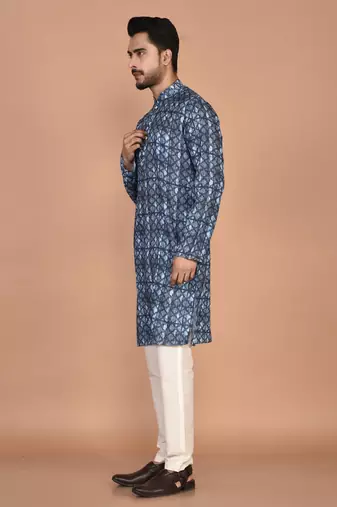 Men's designer geometric printed cotton kurta