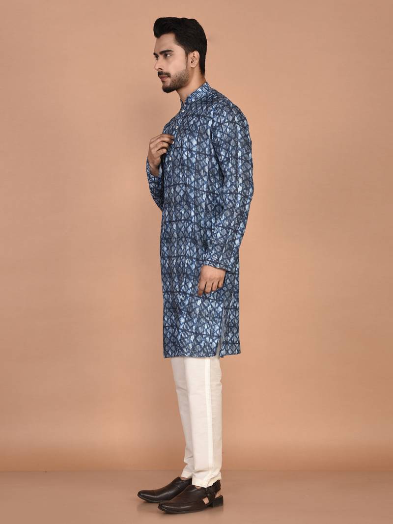 Men's designer geometric printed cotton kurta