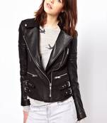 women's black premium lambskin leather jacket asymmetrical zip closure top grade