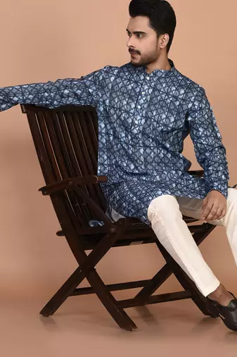 Men's designer geometric printed cotton kurta