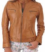 women's brown lambskin leather biker jacket classic moto zip style premium superior