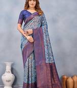 Turquoise silk blend banarasi saree with blouse 