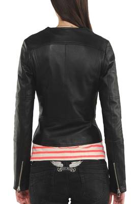 women's black lambskin leather biker jacket classic moto zip style genuine classic 2