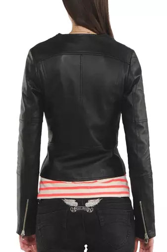 women's black lambskin leather biker jacket classic moto zip style genuine classic