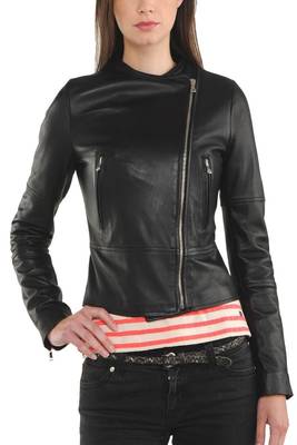 women's black lambskin leather biker jacket classic moto zip style genuine classic 3