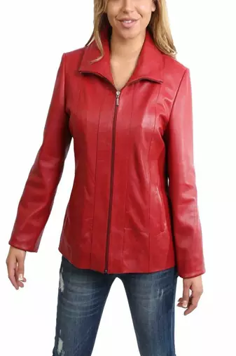 women's red lambskin leather jacket classic zip up style exclusive