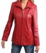 Women’s red lambskin leather jacket- multiple zipper & stylish look