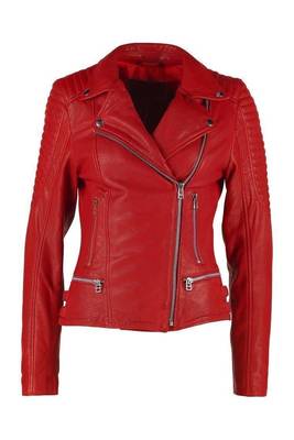 women's red premium lambskin leather jacket asymmetrical zip closure exclusive 1