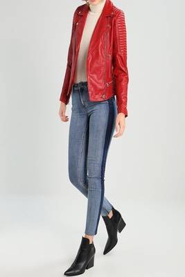 women's red premium lambskin leather jacket asymmetrical zip closure exclusive 2