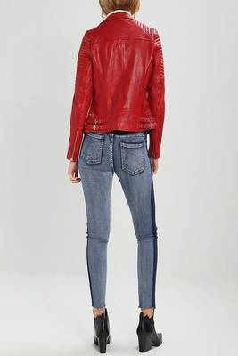 women's red premium lambskin leather jacket asymmetrical zip closure exclusive 3