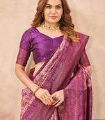 Light pink silk blend banarasi saree with unstitched blouse piece