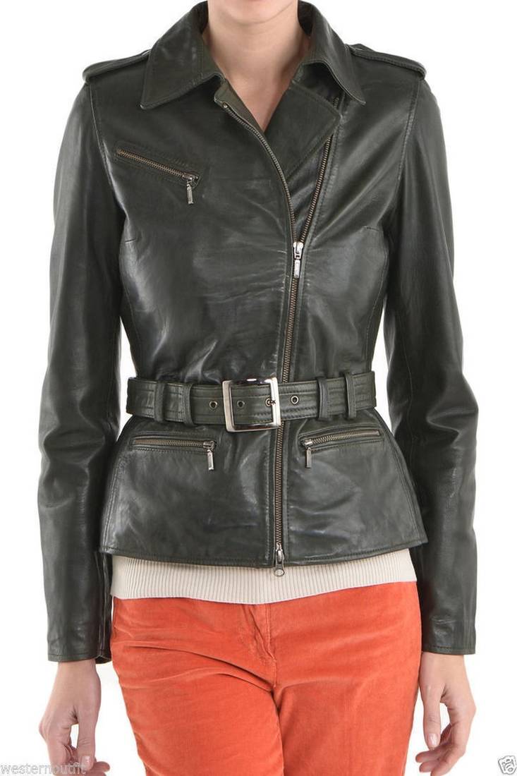 women's black premium lambskin leather jacket asymmetrical zip closure fine