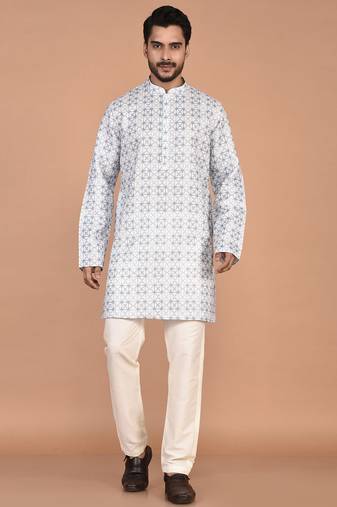 Men's geometric printed cotton straight kurta