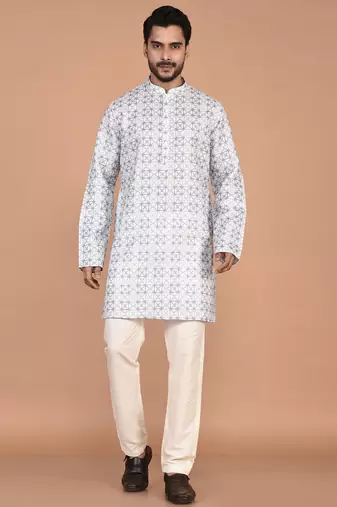 Men's geometric printed cotton straight kurta