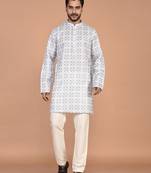 Men's geometric printed cotton straight kurta