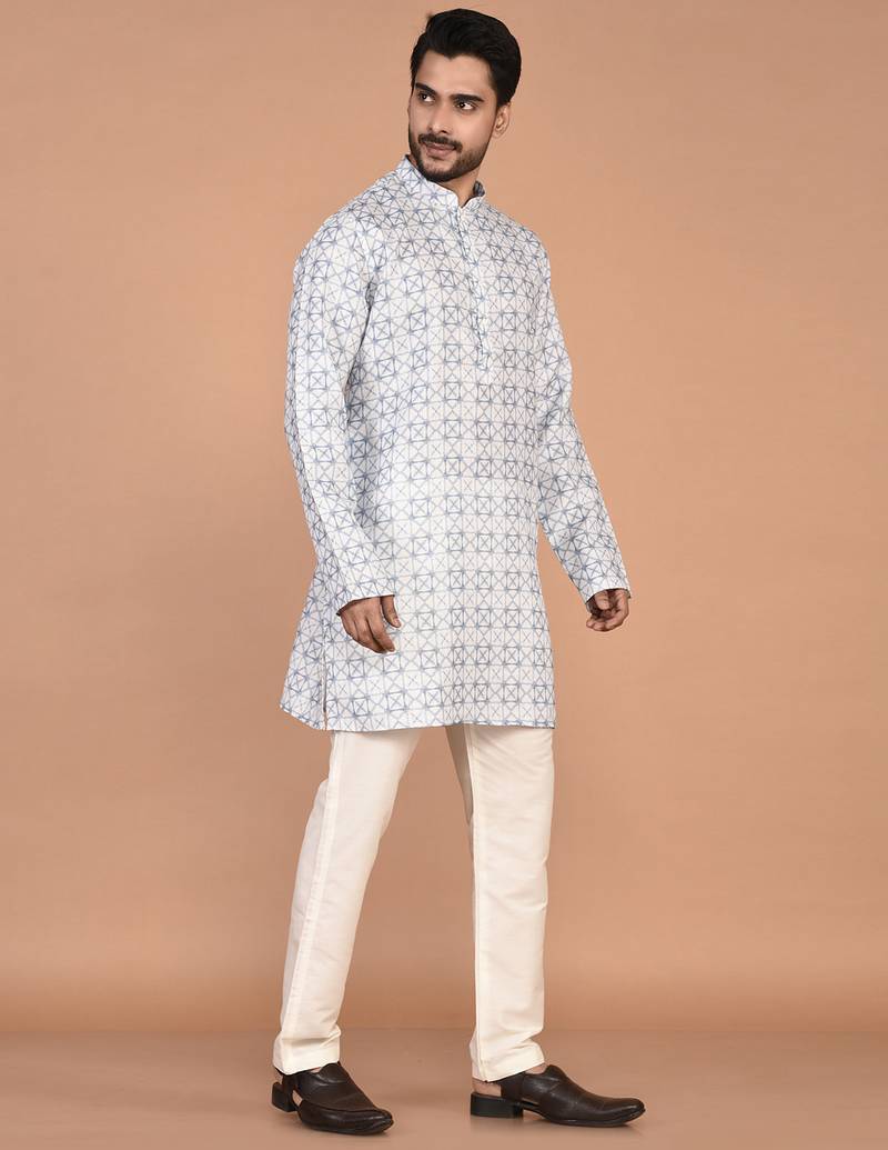 Men's geometric printed cotton straight kurta