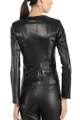 women's black lambskin leather jacket classic zip up style premium sophisticated 3