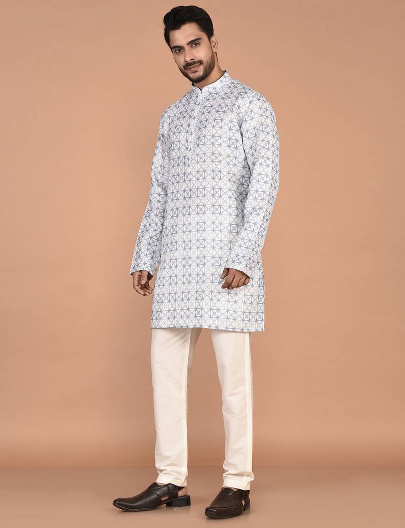 Men's geometric printed cotton straight kurta