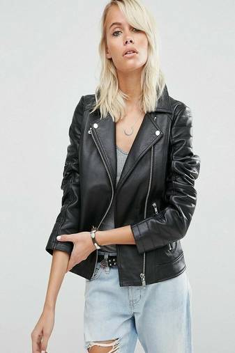 women's black premium lambskin leather jacket asymmetrical zip closure pro