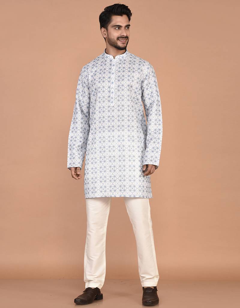 Men's geometric printed cotton straight kurta