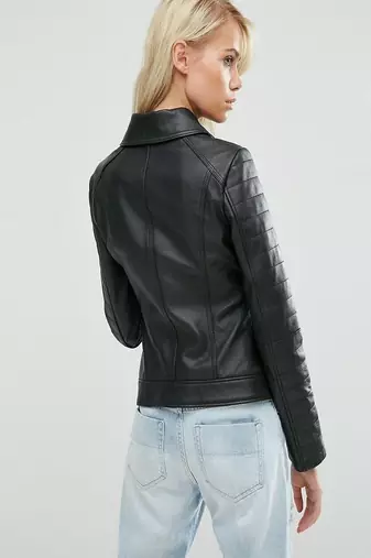 women's black premium lambskin leather jacket asymmetrical zip closure pro