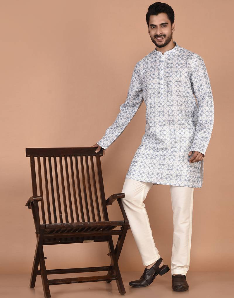 Men's geometric printed cotton straight kurta