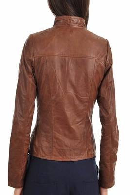 women's brown lambskin leather biker jacket classic moto zip style premium refined 3