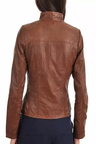 women's brown lambskin leather biker jacket classic moto zip style premium refined