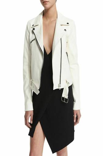 women's white lambskin leather biker jacket classic moto zip style refined