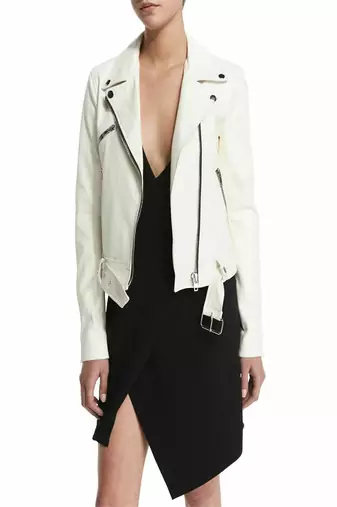 Women’s white  lambskin leather jacket- multiple zipper detail  biker stylish look
