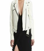 Women’s white  lambskin leather jacket- multiple zipper detail  biker stylish look