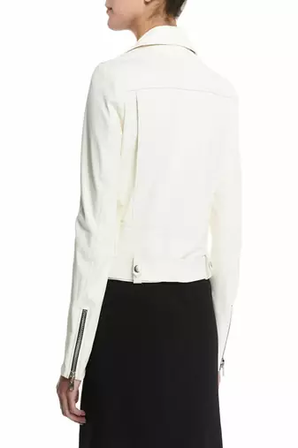 women's white lambskin leather biker jacket classic moto zip style refined