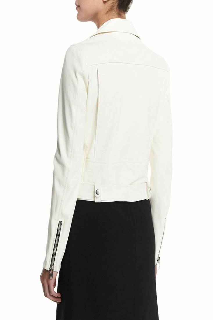 Women’s white  lambskin leather jacket- multiple zipper detail  biker stylish look