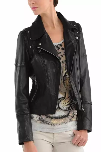 women's black lambskin leather biker jacket classic moto zip style genuine versatile