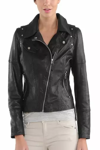 women's black lambskin leather biker jacket classic moto zip style genuine versatile
