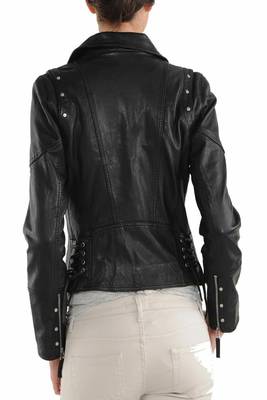 women's black lambskin leather biker jacket classic moto zip style genuine versatile 3